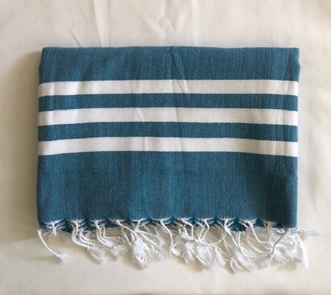 Flat Woven "Summer Fun Stripe" Bath Towel / Throw in Steel Blue
