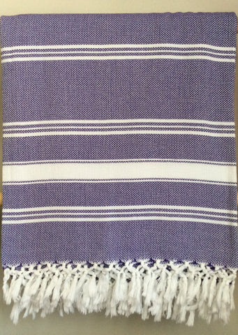 Handwoven Blanket in Purple and White Stripes