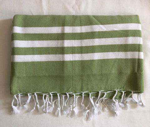 Flat Woven "Summer Fun Stripe" Bath Towel / Throw in Green