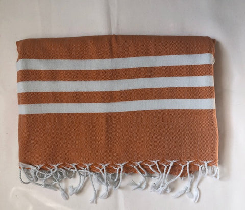 Flat Woven "Summer Fun Stripe" Bath Towel / Throw in Orange