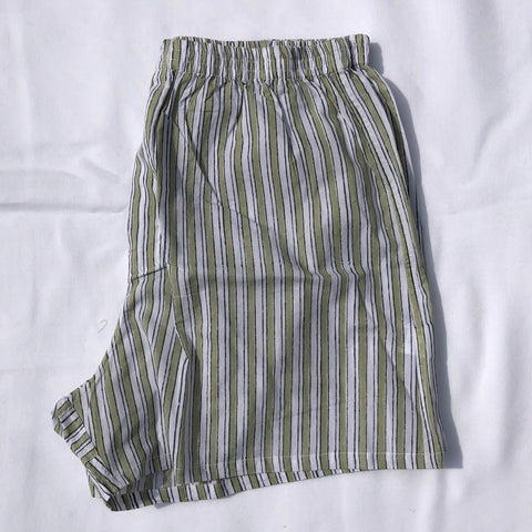 Anokhi for Accacia Men’s Boxer Shorts in Olive Stripe