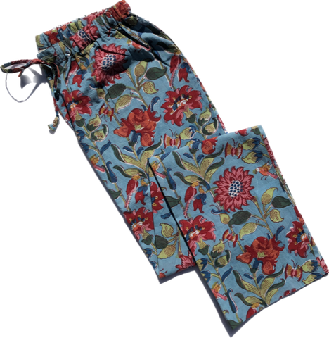Anokhi for Accacia Pajama Lounge Pants in Teal Hummingbird