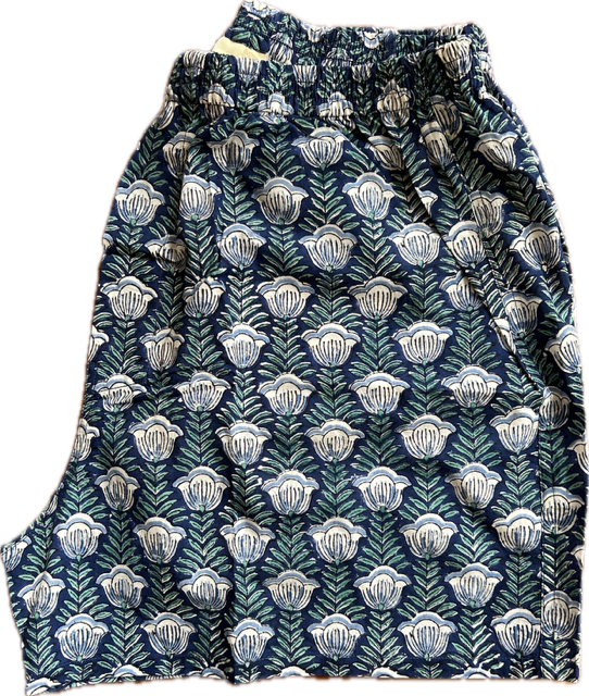 Anokhi for Accacia Men’s Boxer Shorts in White Tulip on Blue Ground