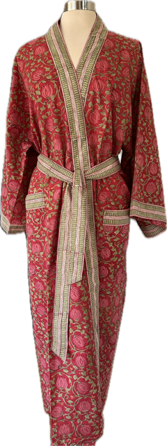 Anokhi for Accacia Long Kimono Bathrobe in Pink Tulip