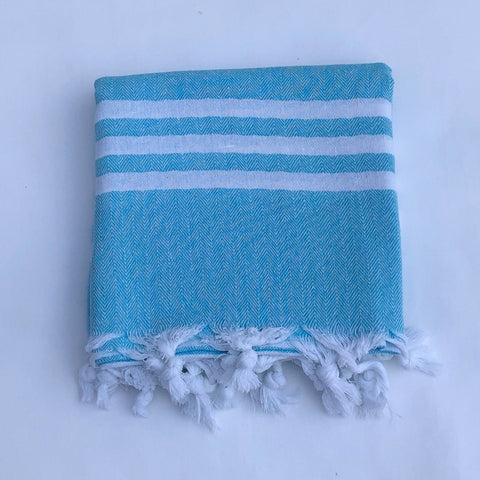 Flat Woven Bath Towel / Throw in Pastel Stripe, Turquoise