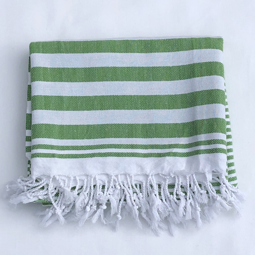 Flat Woven "Summer Stripe" Bath Towel / Throw in  Bright Green
