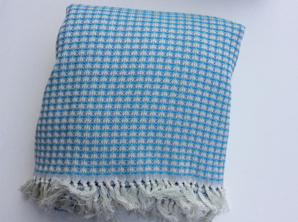 Handwoven "Golden Horn" Blanket in Blue and Turquoise