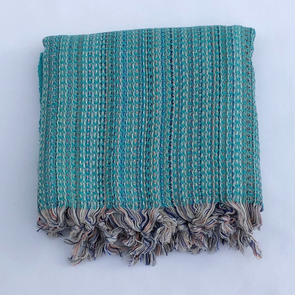 Flat Woven “Zest” Stripe Bath Towel / Throw in Turquoise