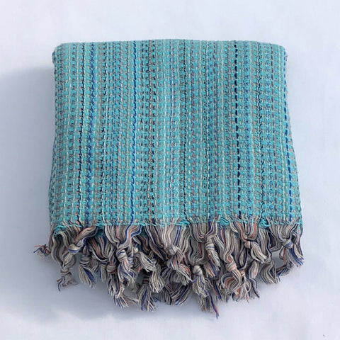 Flat Woven “Zest” Stripe Bath Towel / Throw in Light Blue