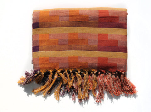 Double-Weave Throw Blanket in Red, Yellow and Orange Plaid