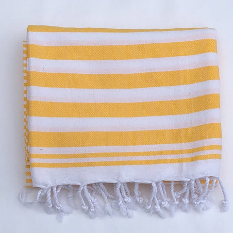 Flat Woven "Summer Stripe" Bath Towel / Throw in Bright Yellow