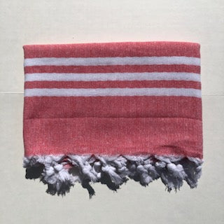 Flat Woven Bath Towel / Throw in Pastel Stripe, Cherry Red