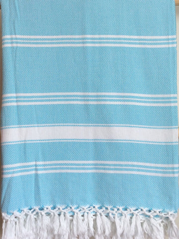 Handwoven Blanket in Turquoise and White Stripes